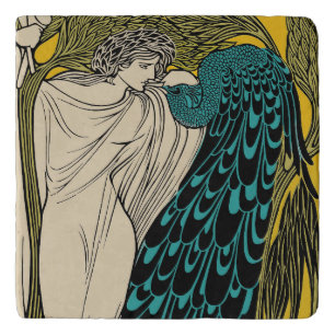 Peacock Fine Art Bird Nouveau Trivet
