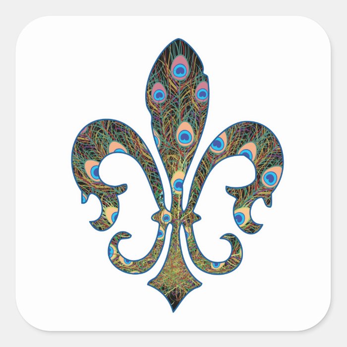 Peacock Fleur De lis Square Stickers