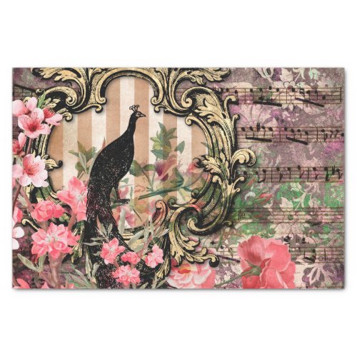 Peacock Floral Collage Decoupage Tissue Paper