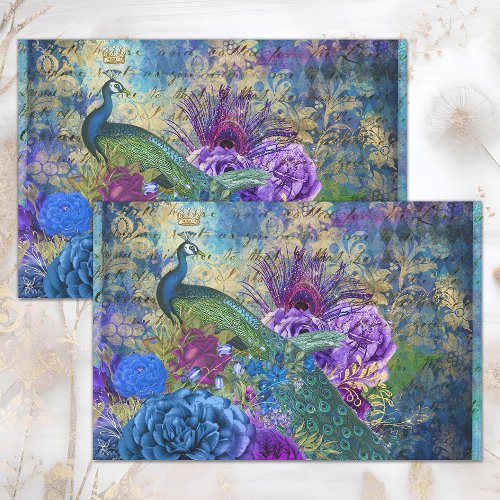 PEACOCK FLORAL COLLAGE DECOUPAGE TISSUE PAPER