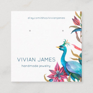 Peacock Floral Earring Jewelry Card Template