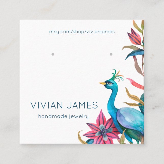 Peacock Floral Earring Jewelry Card Template (Front)
