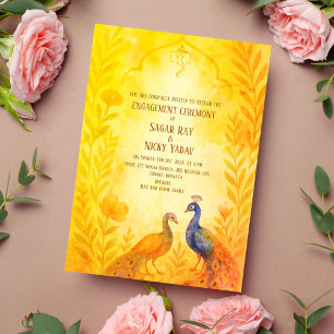 Peacock Floral Indian Hindu Engagement Ceremony Invitation