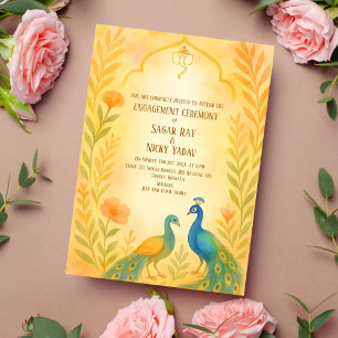 Peacock Floral Indian Hindu Engagement Ceremony Invitation