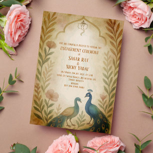 Peacock Floral Indian Hindu Engagement Ceremony Invitation