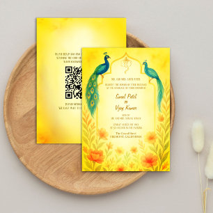 Peacock Floral Indian Hindu Wedding QR Code Invitation