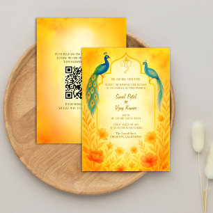 Peacock Floral Indian Hindu Wedding QR Code Invitation