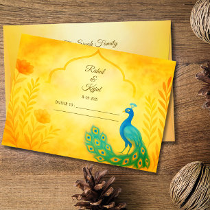 Peacock Floral Indian Wedding Envelope