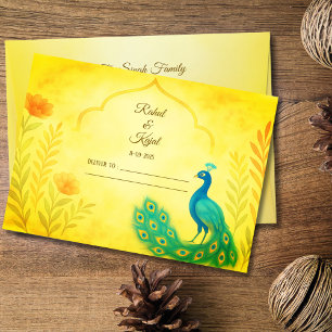 Peacock Floral Indian Wedding Envelope