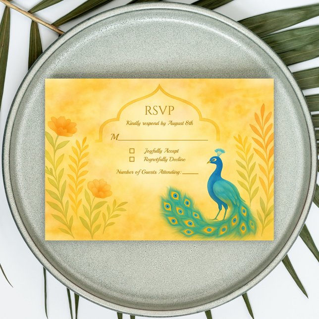 Peacock Floral Indian Wedding RSVP Card (Creator Uploaded)