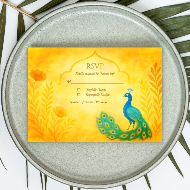 Peacock Floral Indian Wedding RSVP Card (Creator Uploaded)
