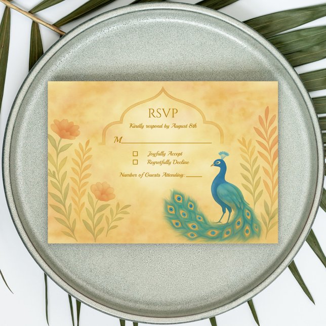 Peacock Floral Indian Wedding RSVP Card (Creator Uploaded)