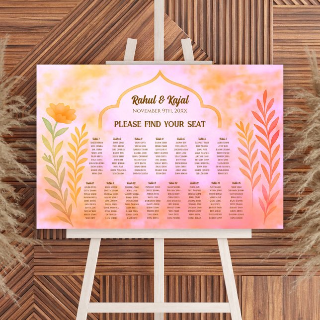 Peacock Floral Indian Wedding Seating Chart Foam Board (Creator Uploaded)