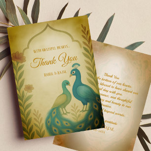 Peacock Floral Indian Wedding Thank You Card