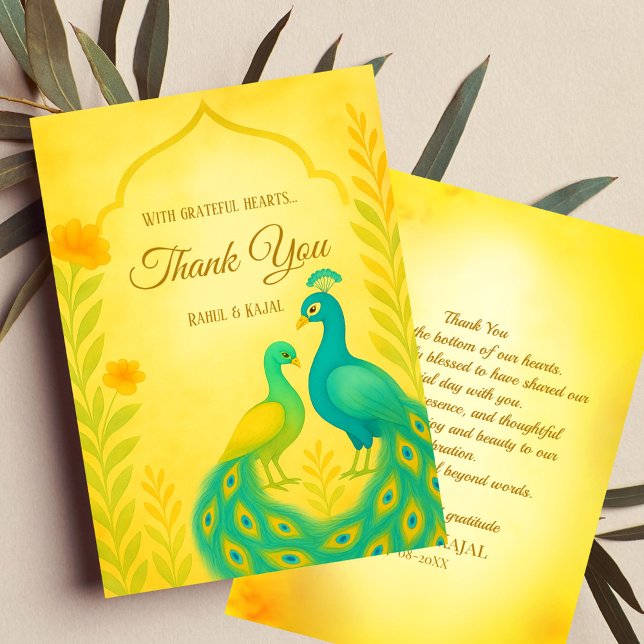 Peacock Floral Indian Wedding Thank You Card (Creator Uploaded)