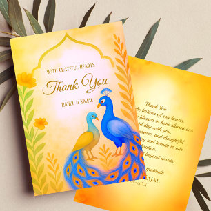 Peacock Floral Indian Wedding Thank You Card