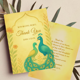 Peacock Floral Indian Wedding Thank You Card