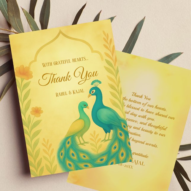 Peacock Floral Indian Wedding Thank You Card (Creator Uploaded)