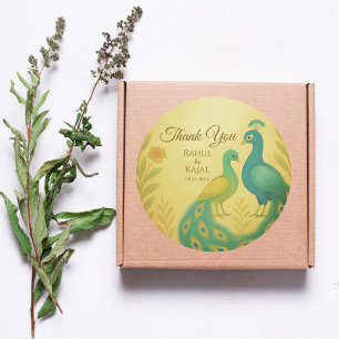 Peacock Floral Indian Wedding Thank You Classic Round Sticker