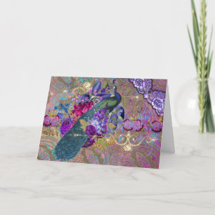 Peacock floral lace diamond whimsical glam collage card