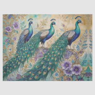 Peacock floral paisley watercolor tissue paper