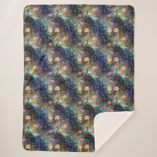 Peacock Floral Sherpa Blanket (Front)