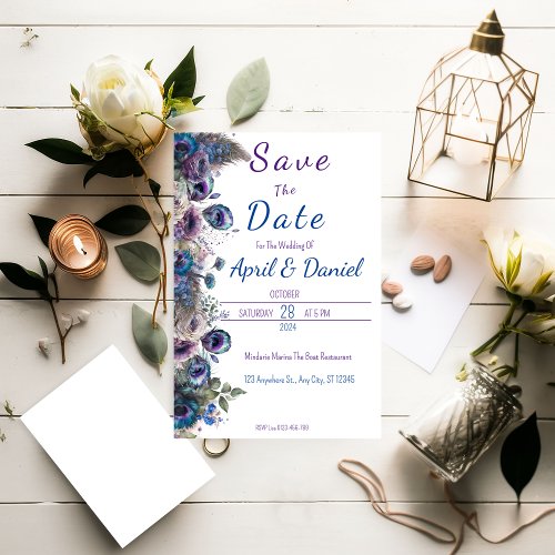 Peacock Floral Theme Save The Date Invitation