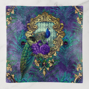 Peacock floral victorian feather elegant trinket tray
