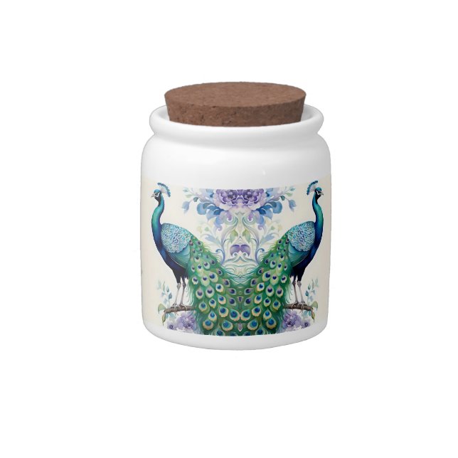 Peacock floral watercolor  candy jar (Right)