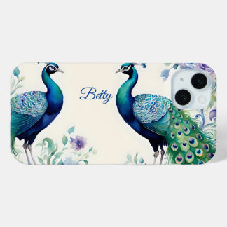 Peacock floral watercolor iPhone 15 plus case