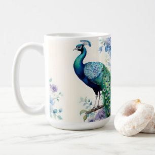 Peacock floral watercolor  coffee mug