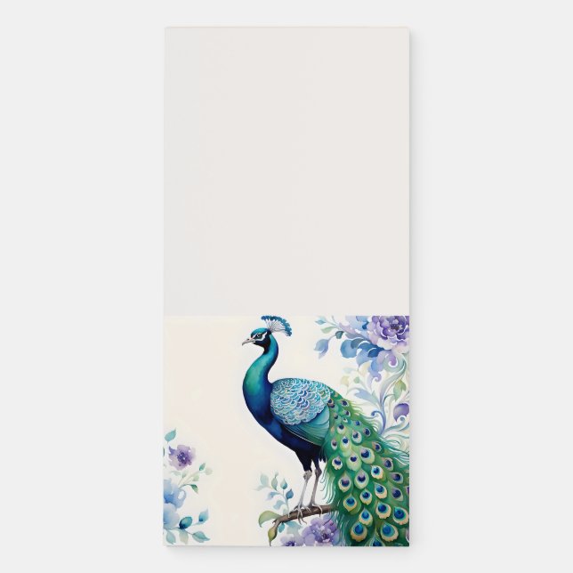 Peacock floral watercolor magnetic notepad (Front)
