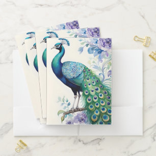 Peacock floral watercolor pocket folder