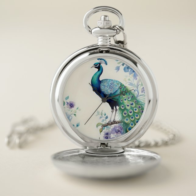 Peacock floral watercolor  pocket watch (Inside)