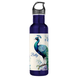Peacock floral watercolor  stainless steel water bottle