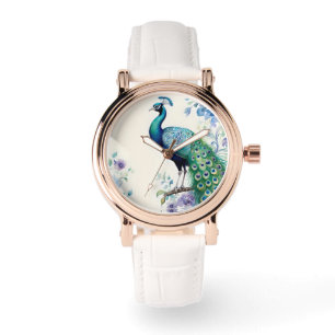 Peacock floral watercolor watch