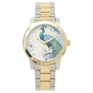 Peacock floral watercolor  watch