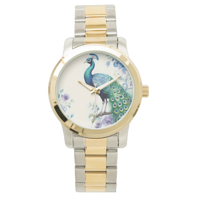 Peacock floral watercolor  watch (Front)