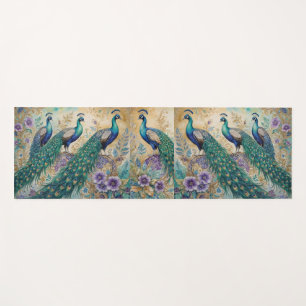 Peacock floral watercolor yoga mat
