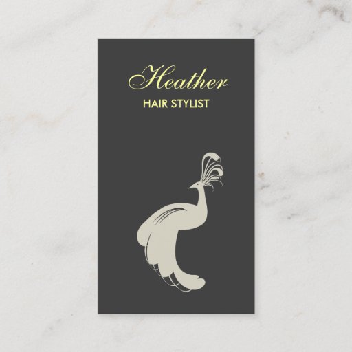 Customizable PEACOCK FLOURISH TAN/GRAY BUSINESS CARD TEMPLATE