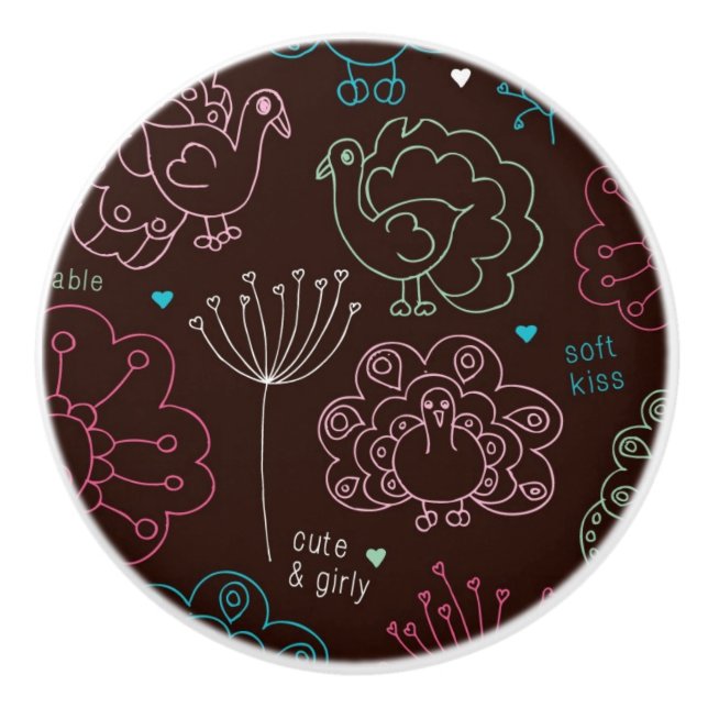 peacock flower india wallpaper vintage ceramic knob (Front)