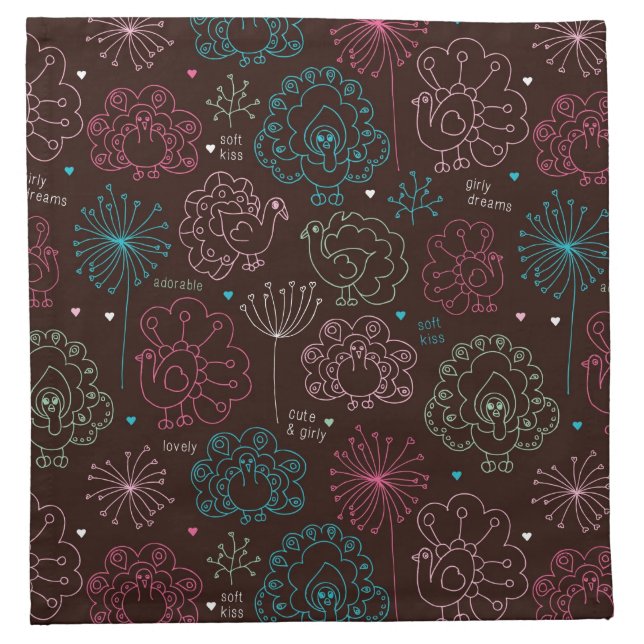 peacock flower india wallpaper vintage napkin (Front)
