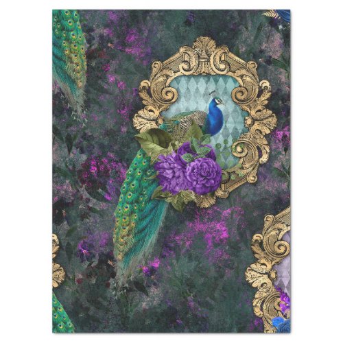 Peacock Flowers and Gold Frame Decoupage Tissue Paper