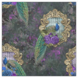 Peacock, Flowers, and Gold Frame Fabric