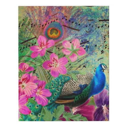 Peacock Flowers and Music Faux Canvas Print