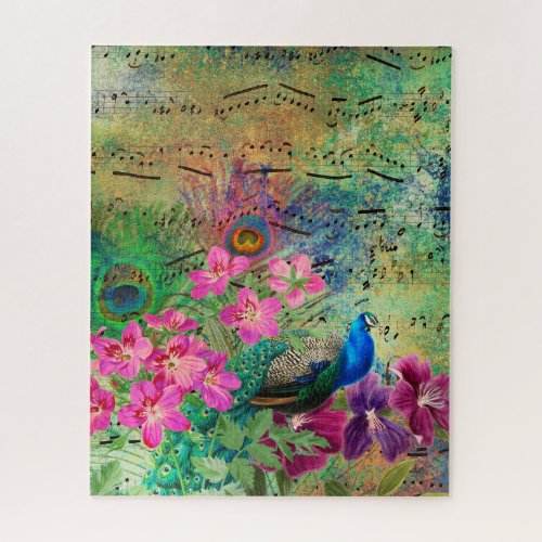 Peacock Flowers and Music Jigsaw Puzzle