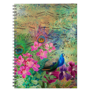 Peacock Flowers and Music Notebook