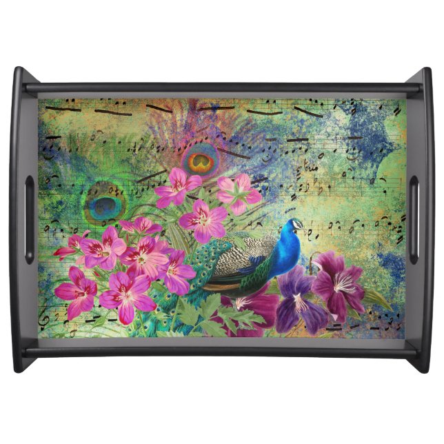 Peacock Flowers and Music Serving Tray (Front)