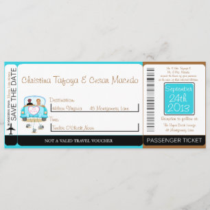 Peacock / Flowers Boarding Pass Wedding Invitation