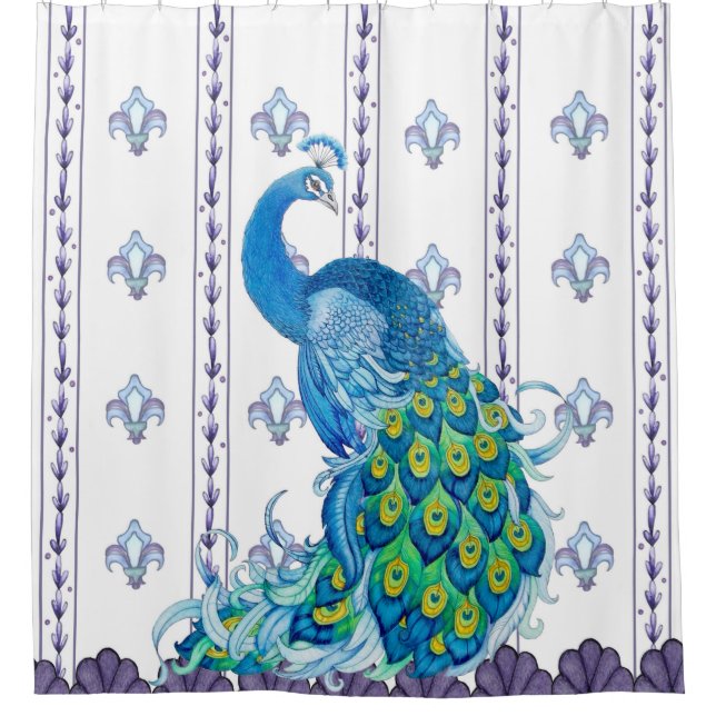 Peacock Fluer-de-Lis Shower Curtain (Front)